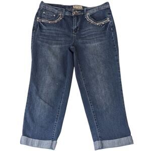 Y2K Vintage Earl Jean Bedazled Lace Detail Capri Cut Medium Wash Jeans Size 8